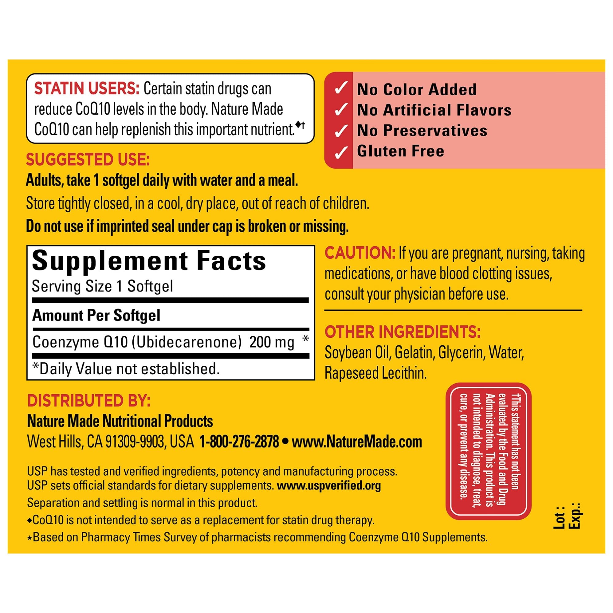 CoQ10 Nature Made 200 mg – premier plan sur les gélules et énergie potentielle.