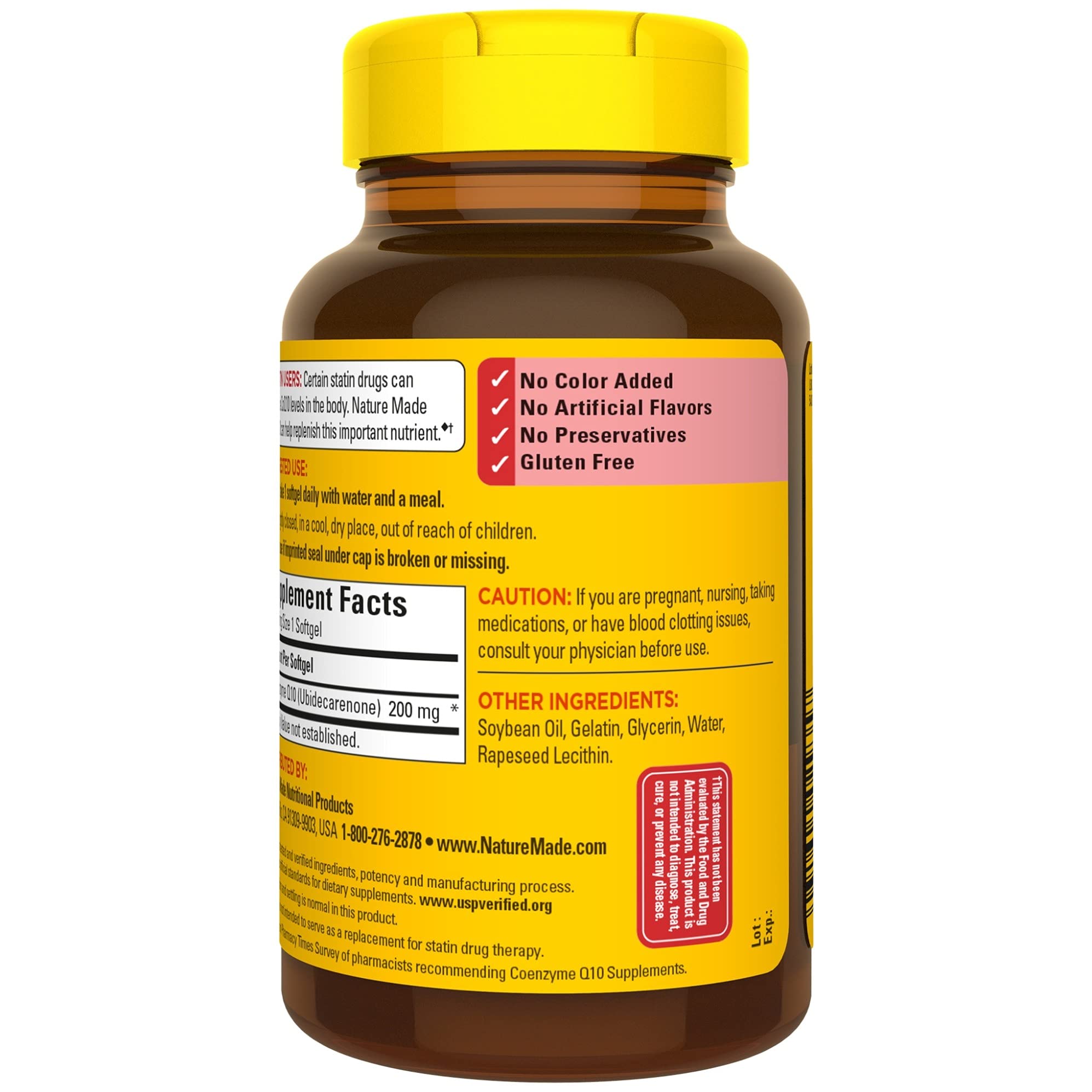 CoQ10 Nature Made 200 mg – logo USP visible et fiabilité.