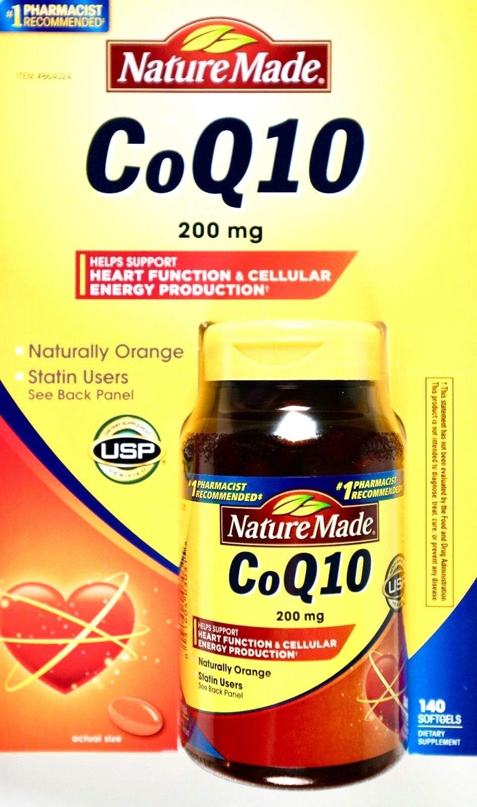 Nature Made Coq10 200 mg, bouteille de 140 gélules, couleur orange naturelle