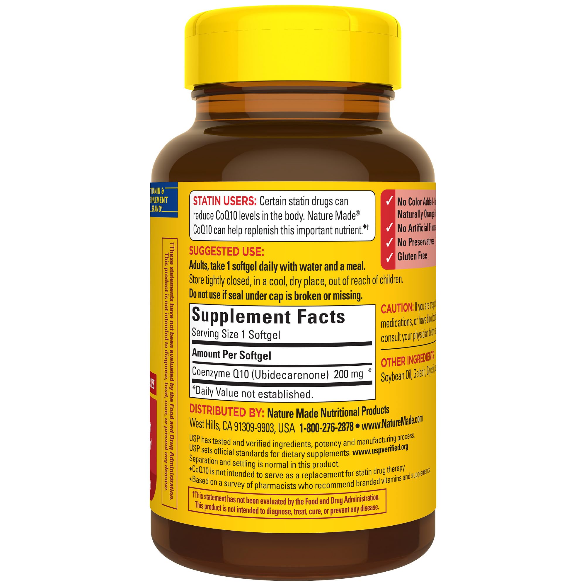 Nature Made CoQ10 200 mg, idéale pour une utilisation quotidienne.