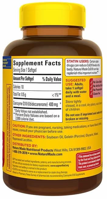 Nature Made CoQ10 400 mg, gelules molles sans amidon, pratique au quotidien