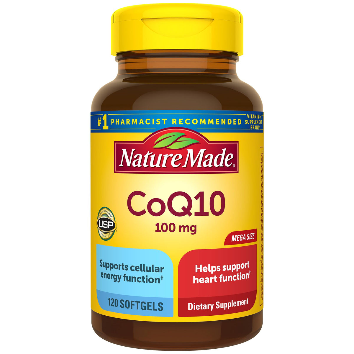 Nature Made CoQ10, bouteille 120 gélules, apport quotidien pratique.
