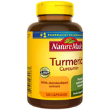 Nature Made Curcumine de curcuma 500 mg — plan rapproché sur les gélules et curcuminoïdes.
