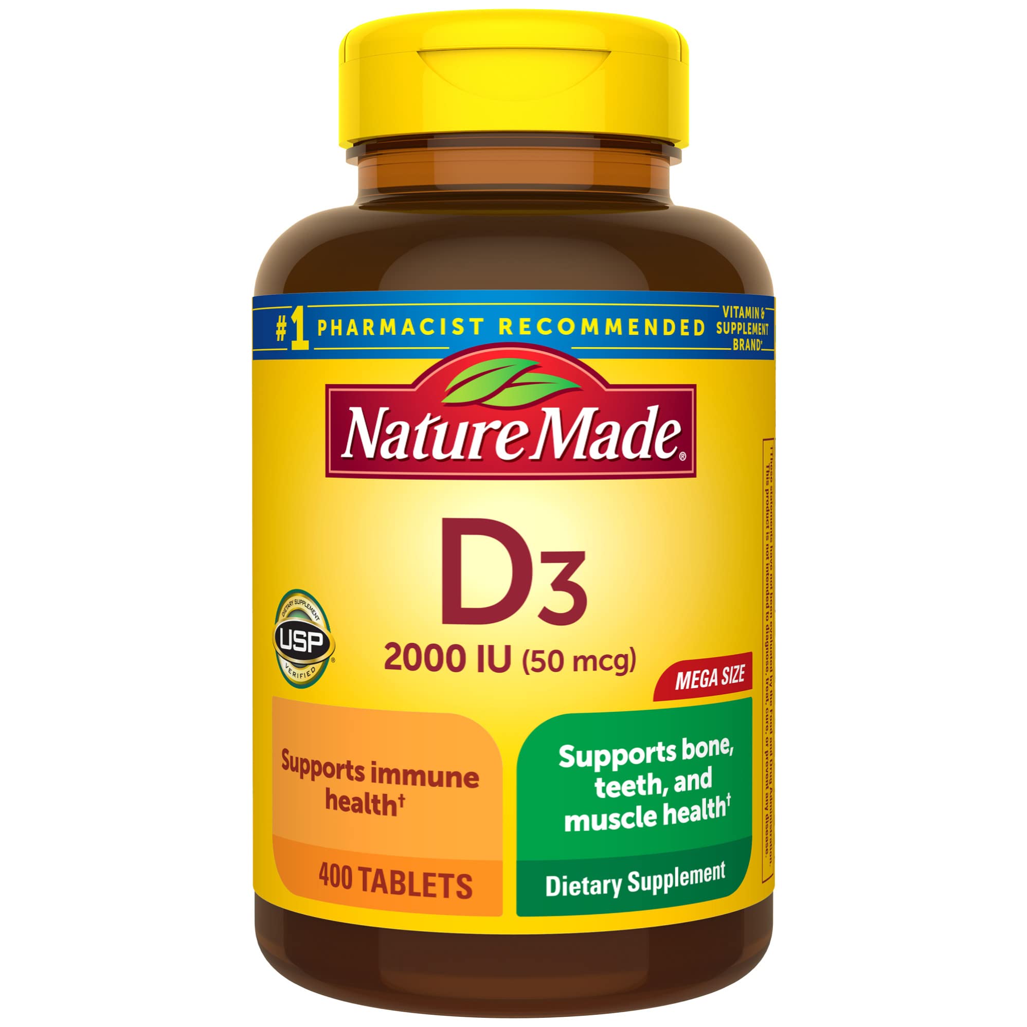 Nature Made D3 bouteille 400 tablettes, soutien potentiel pour les os et l'immunité