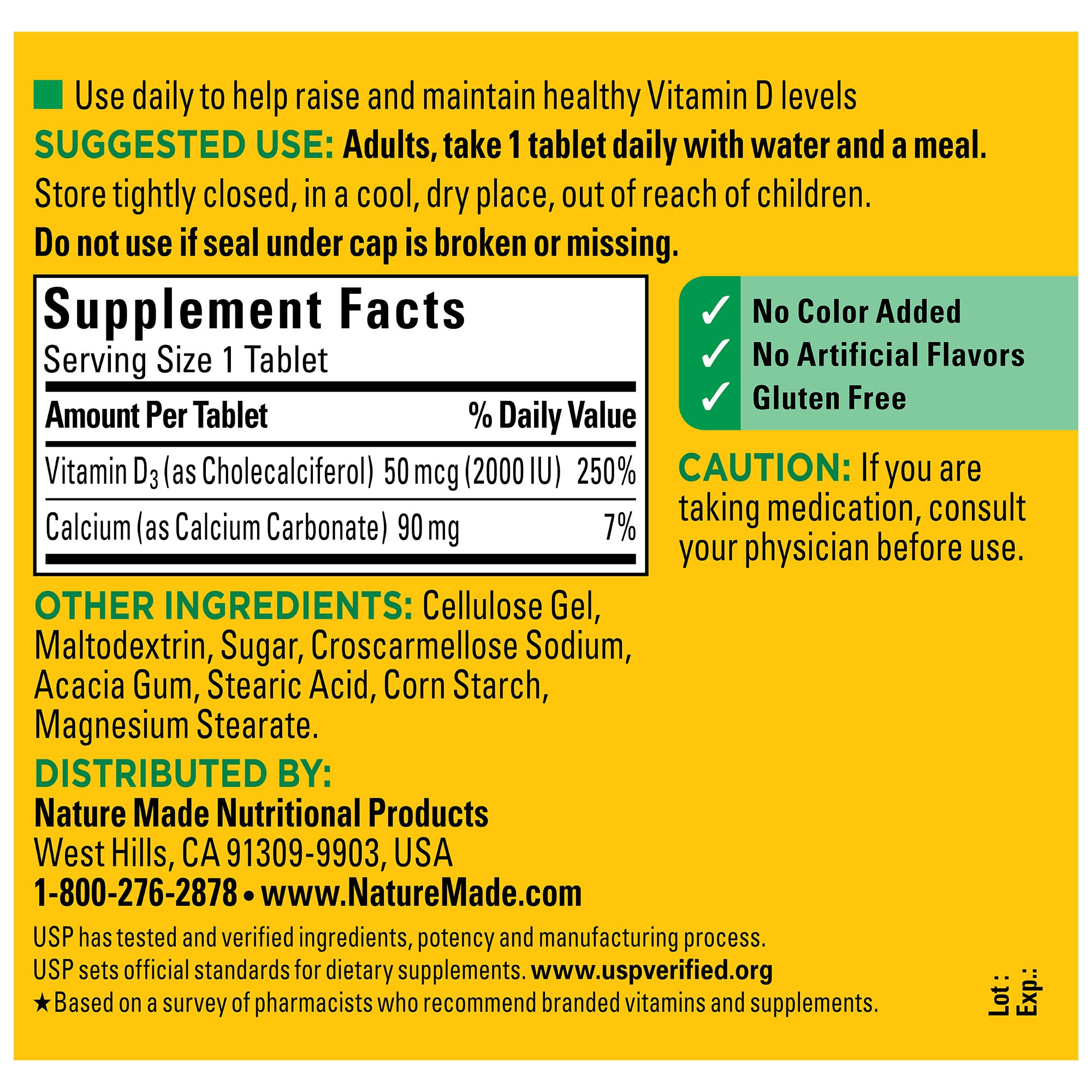 Nature Made D3 tablettes sans gluten, option adaptée à divers régimes