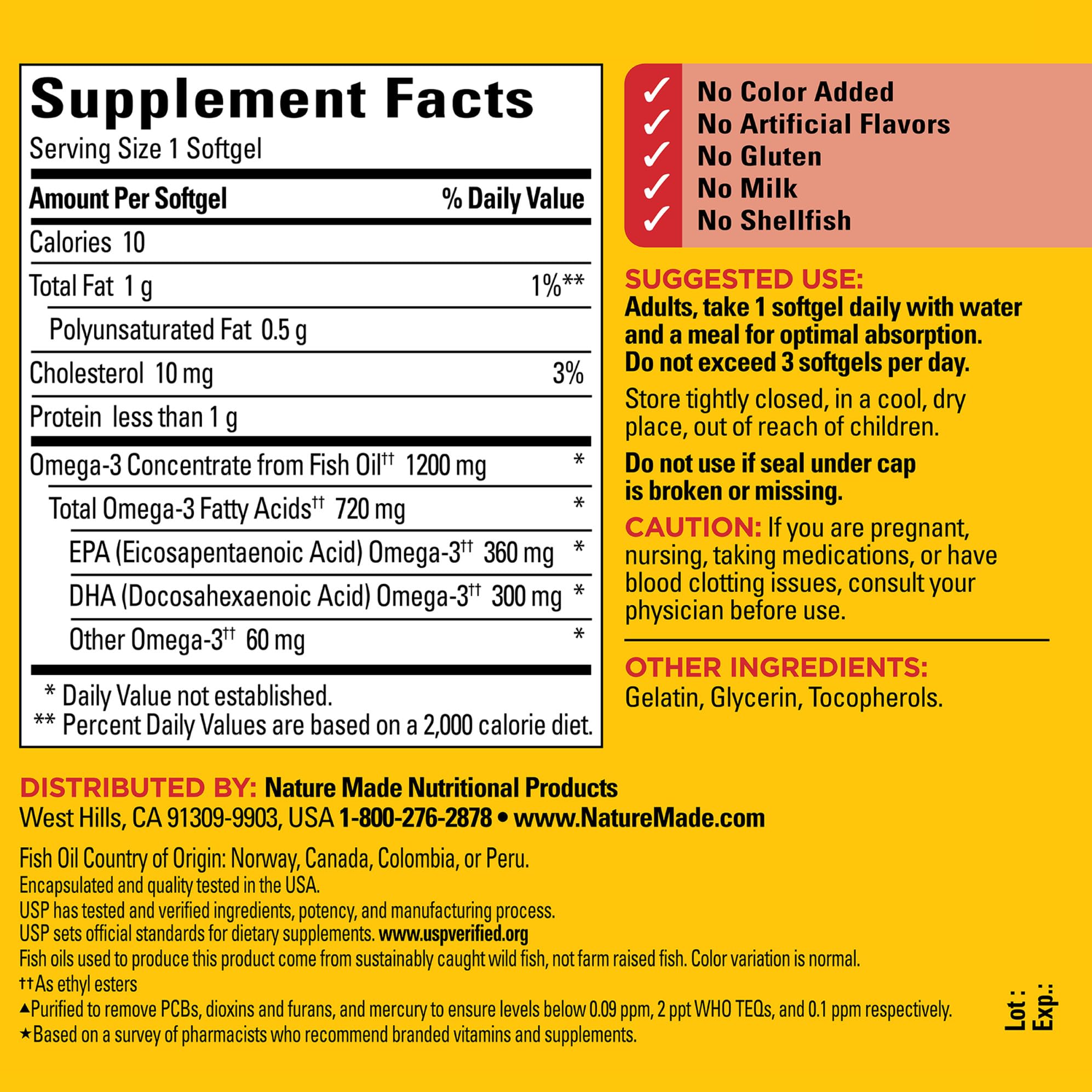 Nature Made EPA-DHA 360-300 mg: soutien possible a la sante cardiovasculaire et visuelle.