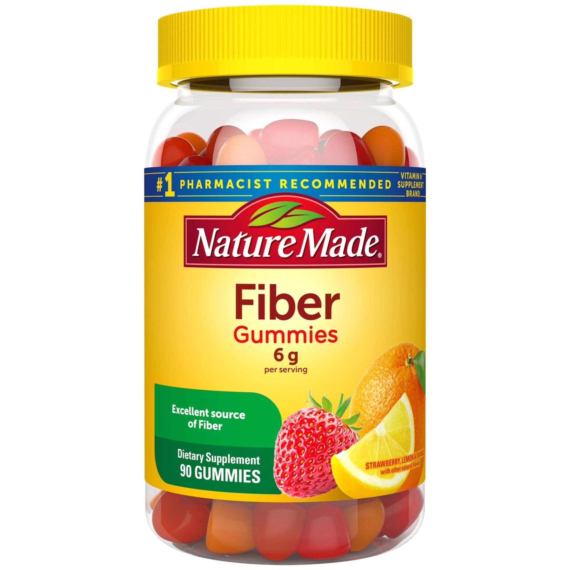 Nature Made Fiber 6 g Gummies, bouteille de 90 gommes, soutien digestif pratique au quotidien.