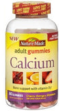 Nature Made Gommes Calcium Adultes avec saveurs cerise, orange et fraise, gommes colorées.