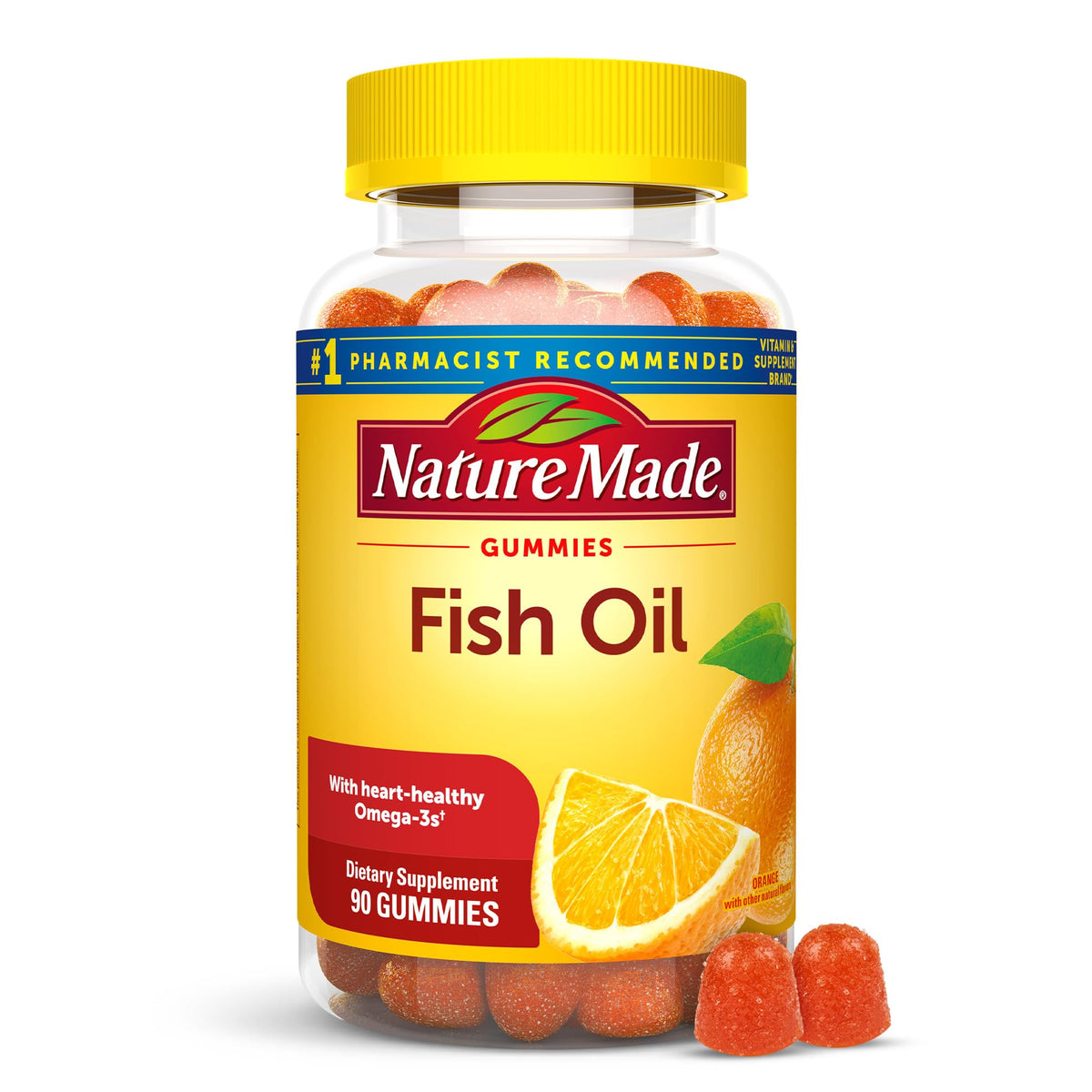 Nature Made Gommes Oméga-3 orange: soutien potentiel au cœur grâce aux EPA et DHA.