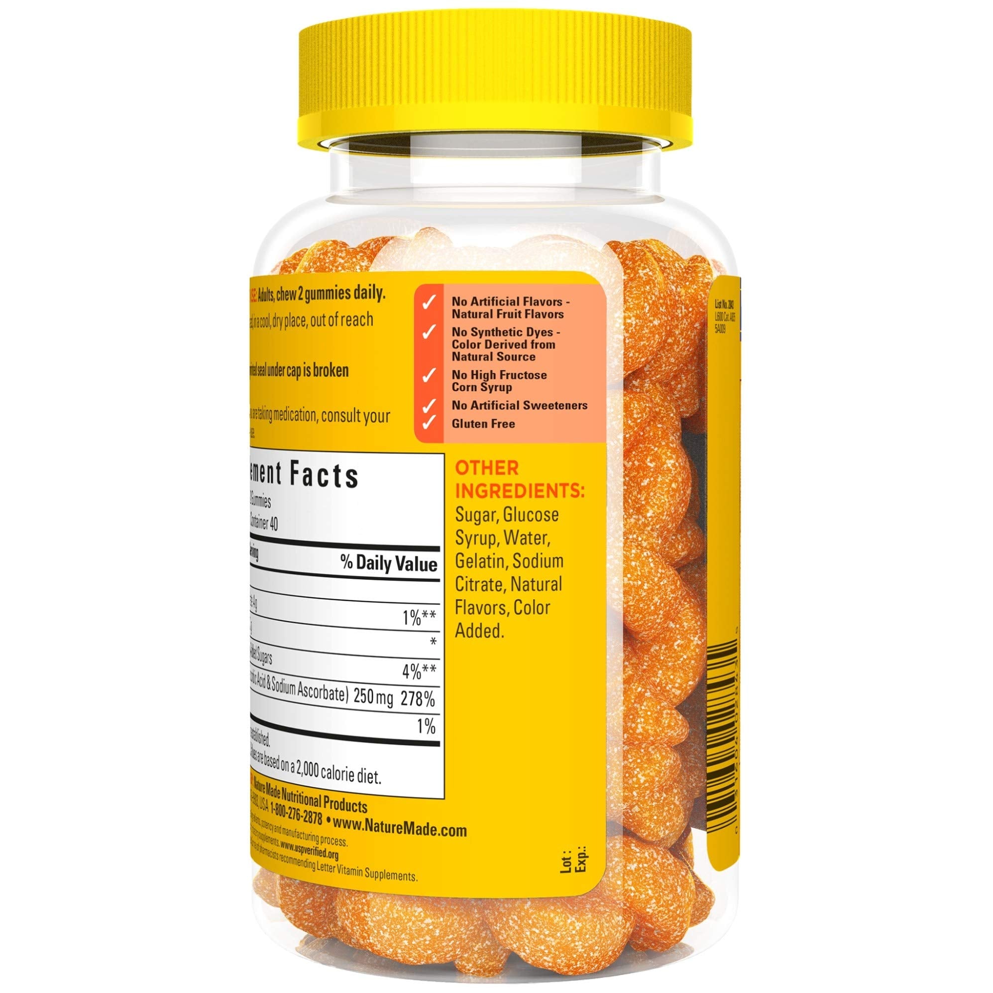 Nature Made gommes vitamine-C 250 mg, emballage de 80 gommes.