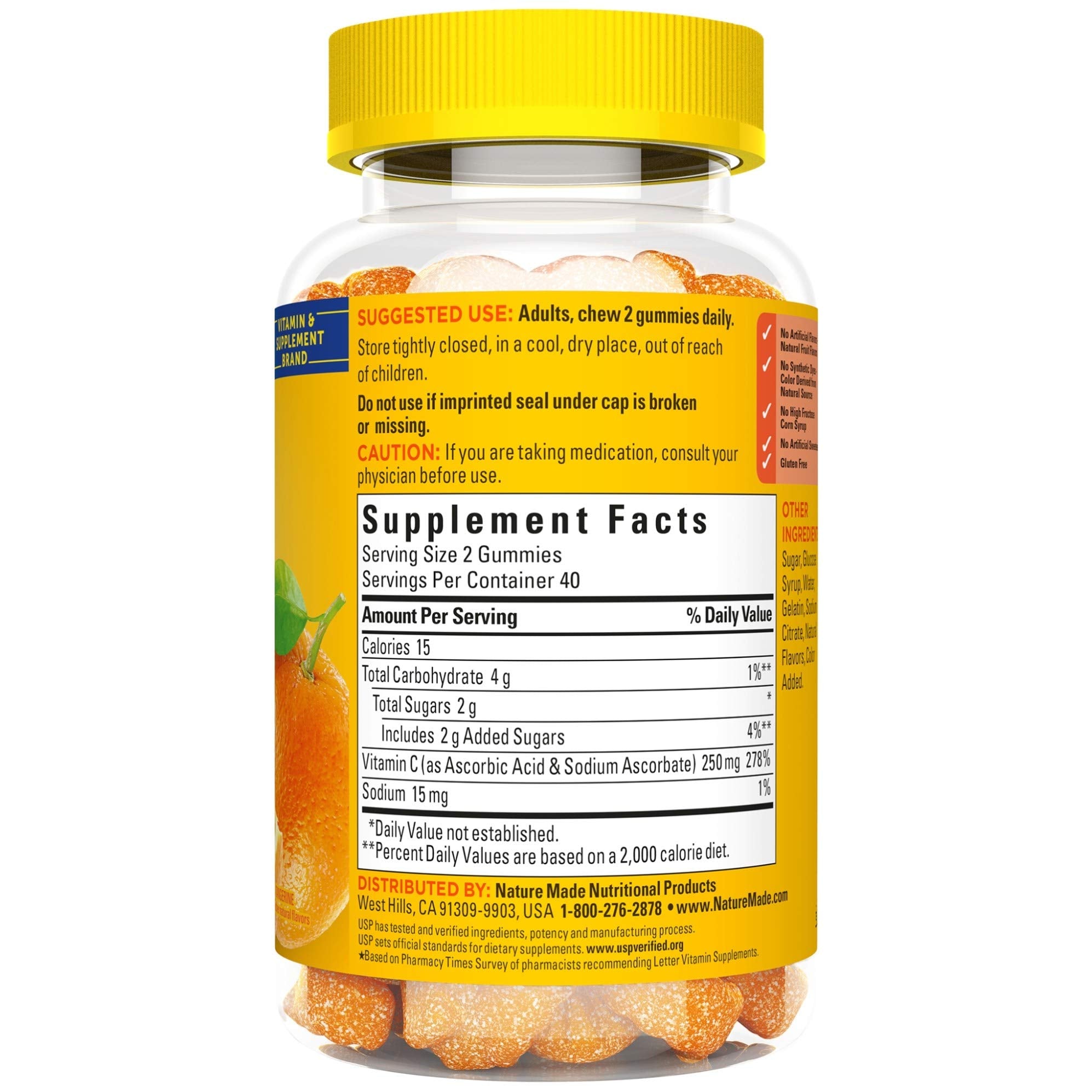 Nature Made gommes vitamine-C 250 mg, soutien santé quotidien.