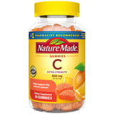 Nature Made Gommes Vitamin C 500 mg en bouteille, apport quotidien.