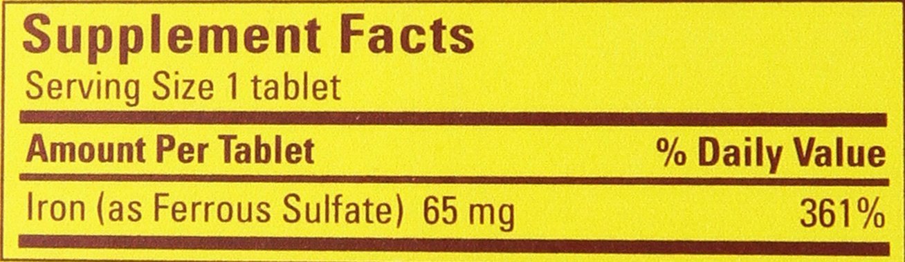 Nature Made Iron 65 mg, comprimé prêt à être pris avec les repas.