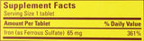 Nature Made Iron 65 mg, comprimé prêt à être pris avec les repas.