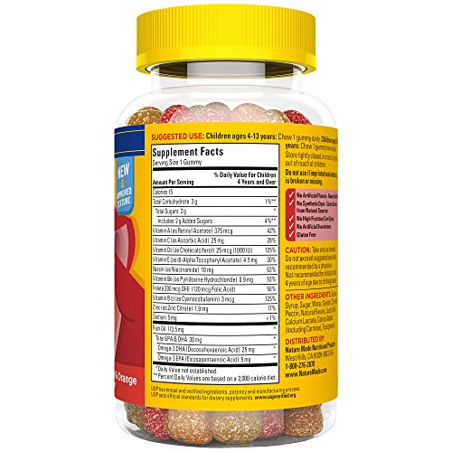Gomme Nature Made Kids First Omega-3, dosage adapté 4–18 ans.