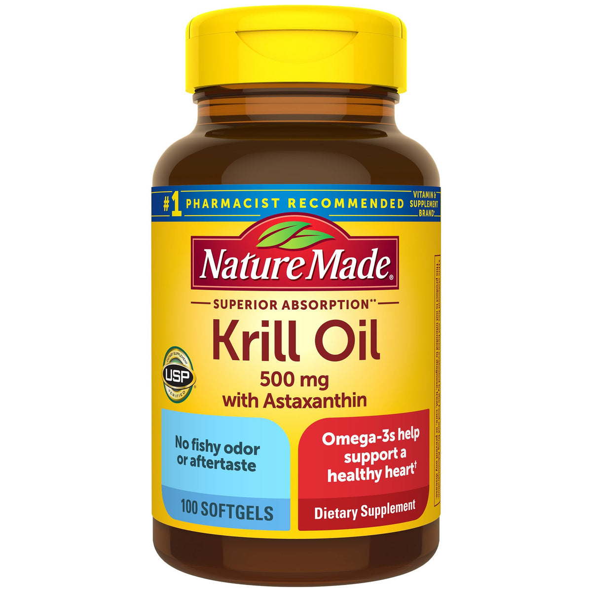 Nature Made Krill Oil 500mg : bouteille et étiquette, intégration facile à la routine.