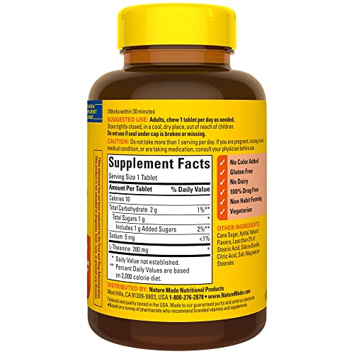 Emballage Nature Made L-théanine 200 mg 50 pastilles, 50 jours d’utilisation