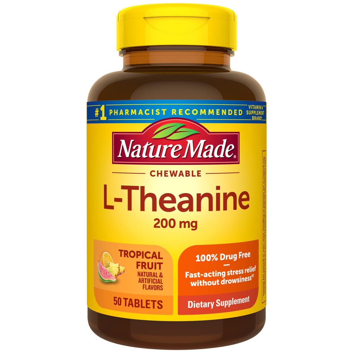 Nature Made L-théanine 200 mg pastilles à croquer, détente pratique sans eau