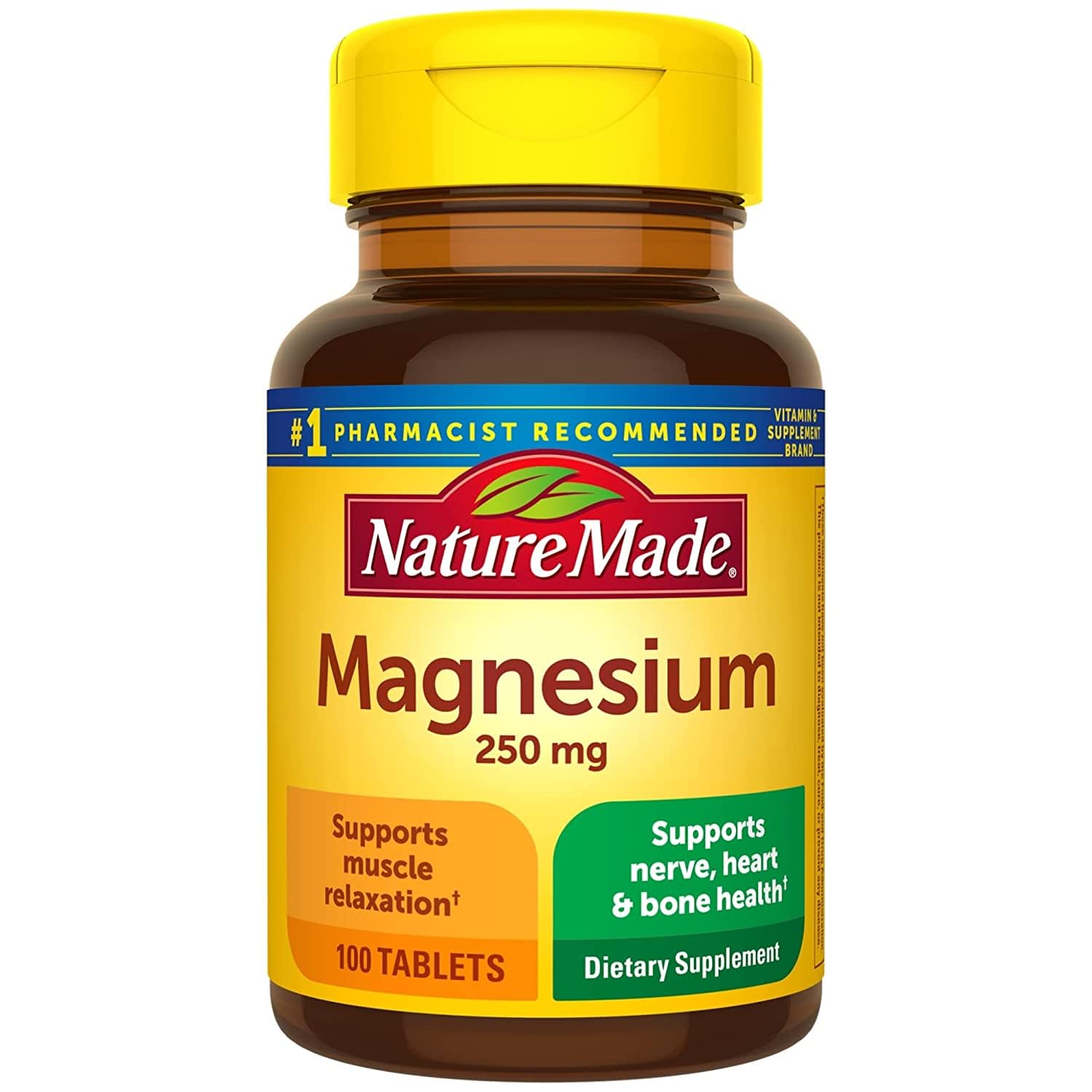 Nature Made Magnésium - emballage visible, soutien potentiel au système nerveux et musculaire.