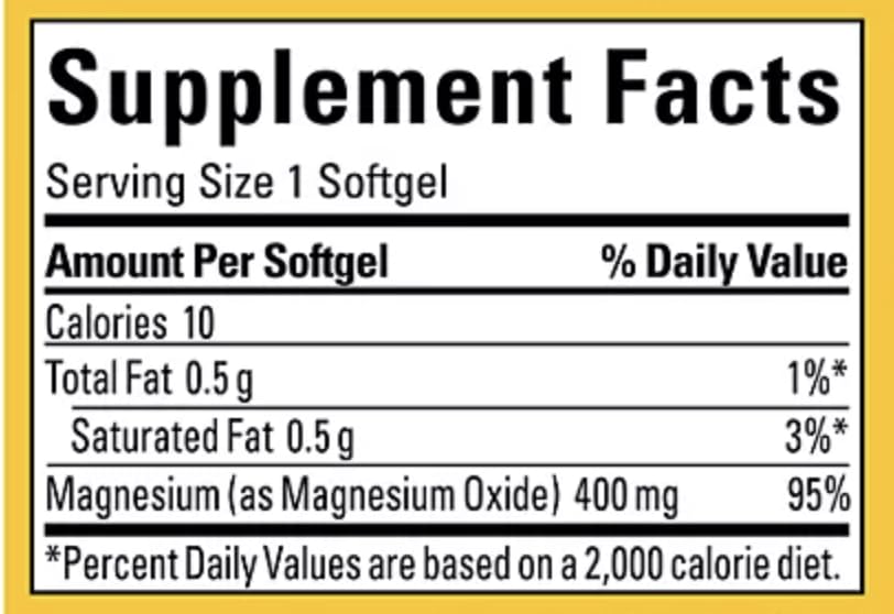 Nature Made Magnésium 400 mg, etiquette claire: énergie et os soutenus.