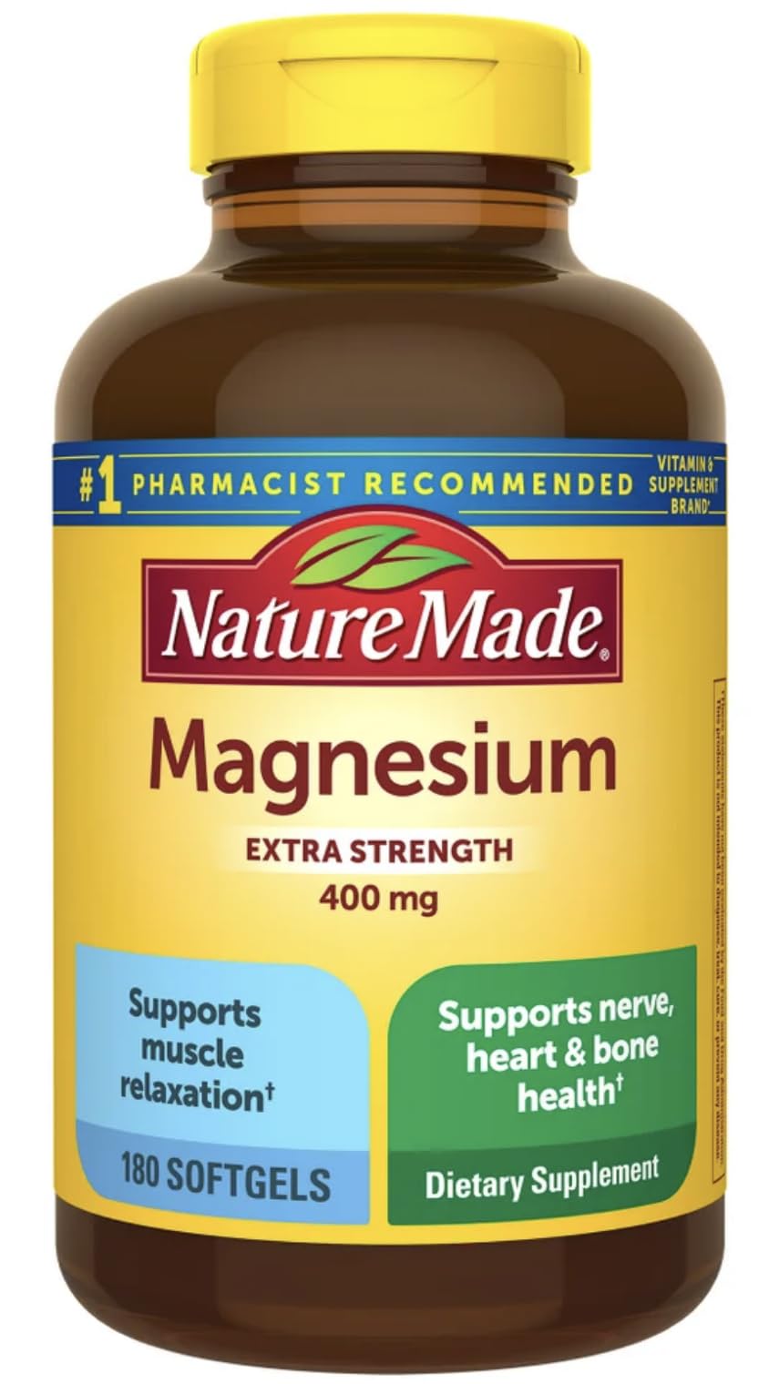 Nature Made Magnésium 400 mg, bouteille et gélules molles, soutien potentiel pour muscles et énergie