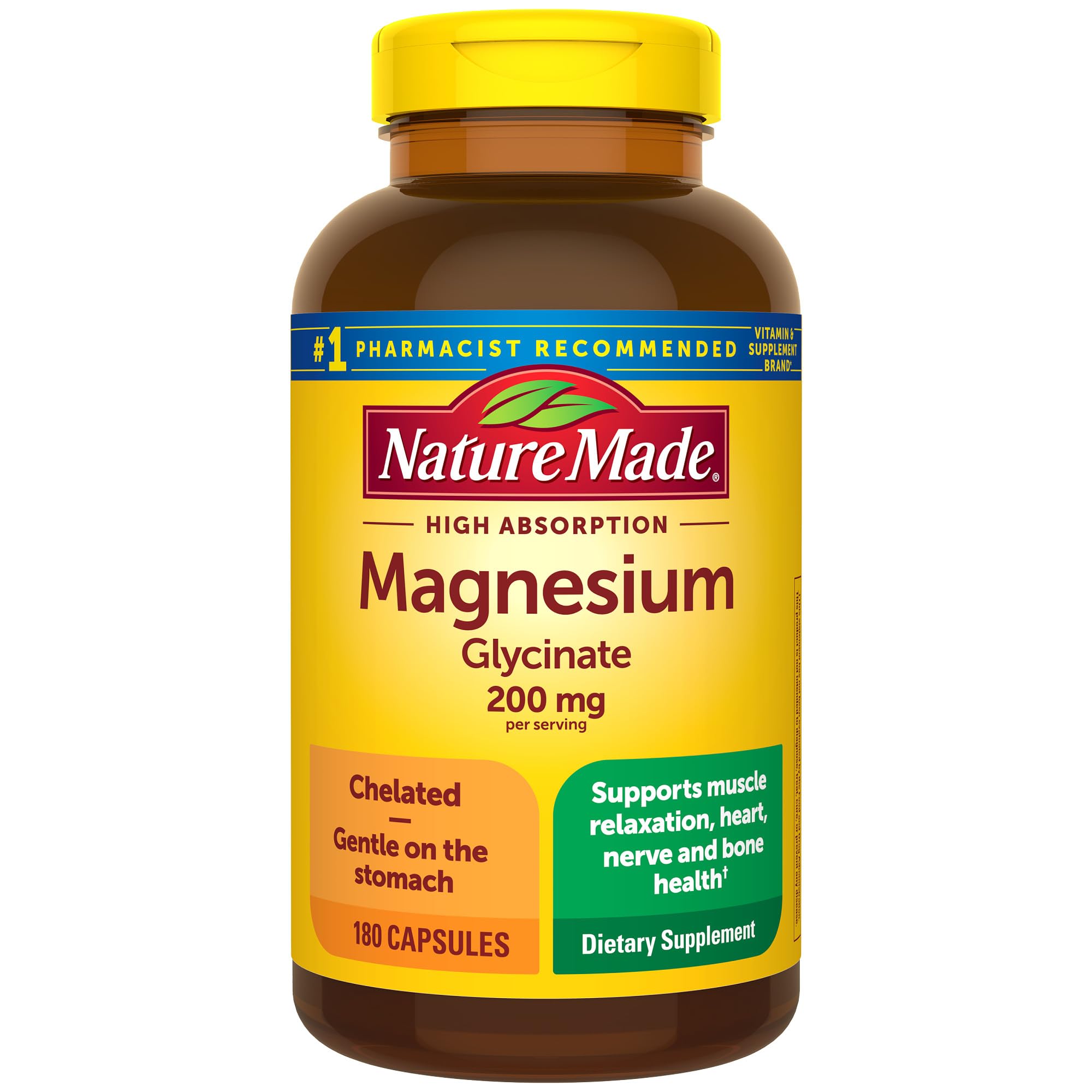 Nature Made Magnésium Glycinate – flacon prêt pour le soutien musculaire et l’énergie quotidienne.