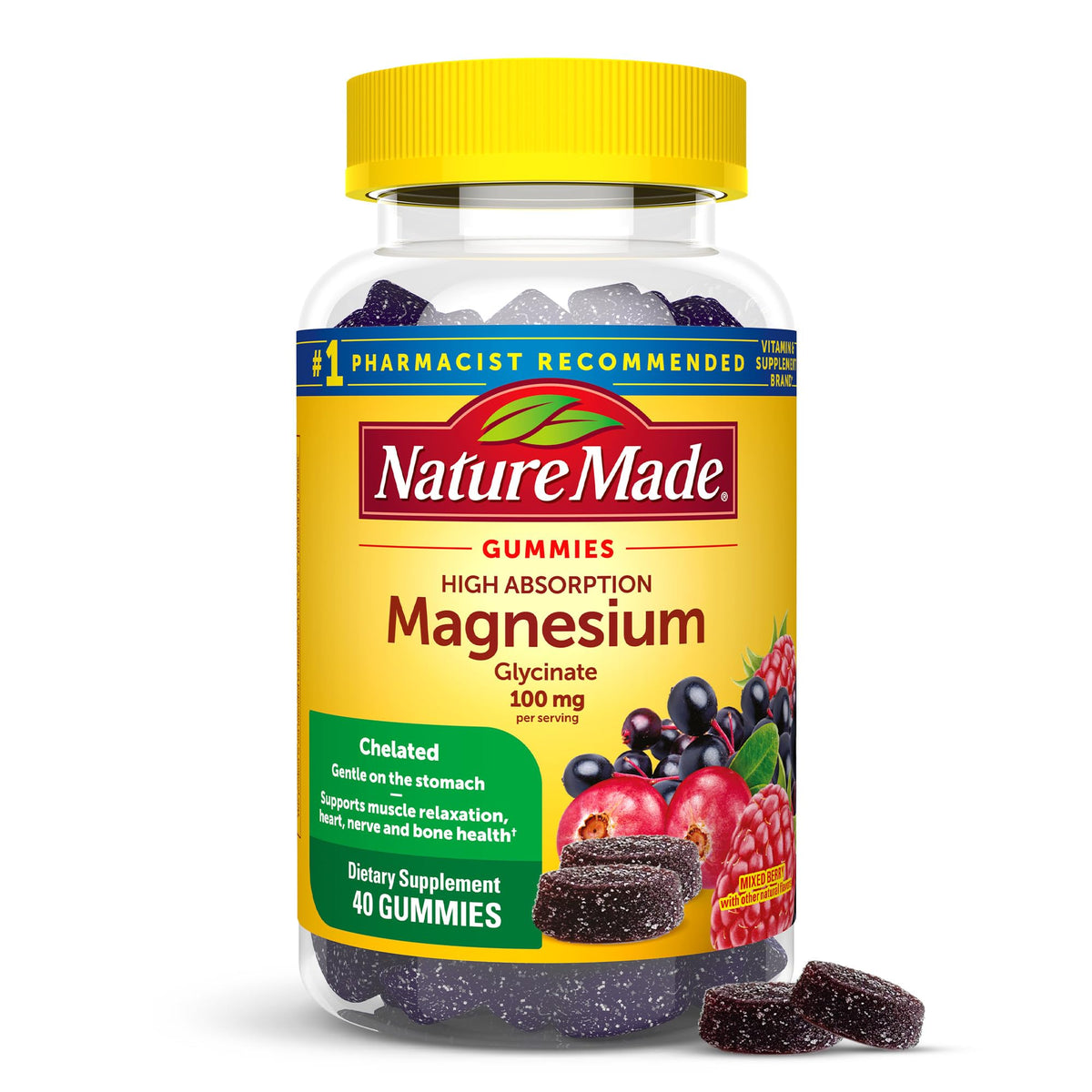 Nature Made Magnésium Glycinate Gummies – bouteille de 40 gommes, soutien quotidien potentiel.