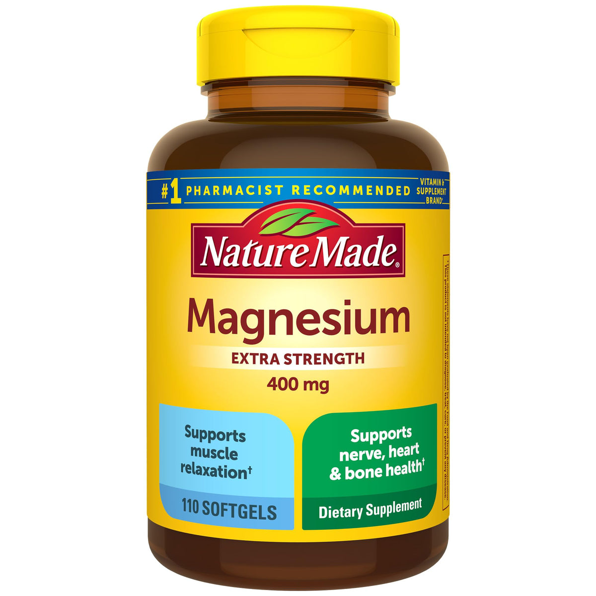 Nature Made Magnésium oxyde 400 mg – bouteille et gélules molles pour soutien potentiel muscles et nerfs.