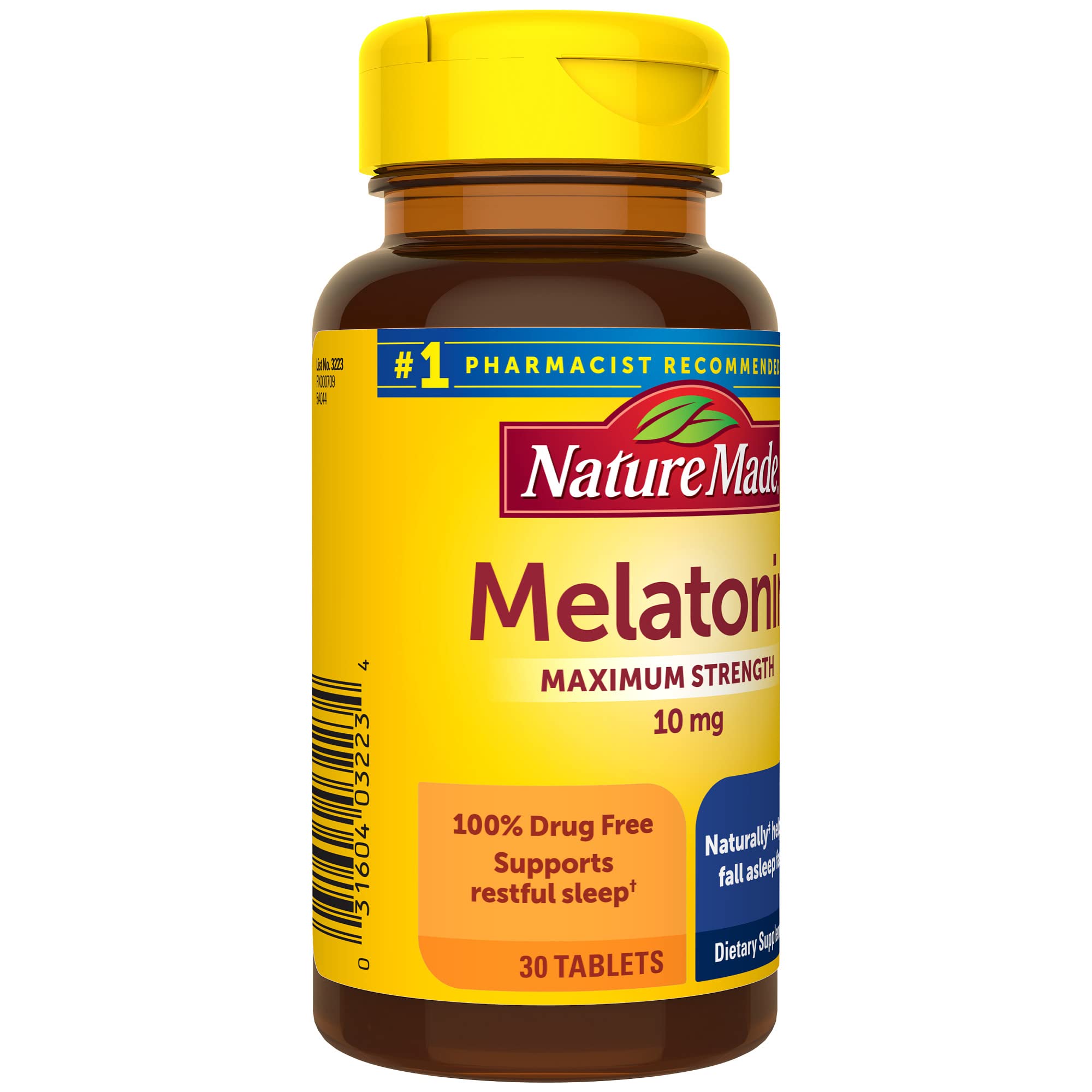 Nature Made Mélatonine 10 mg sans colorants – formulation simple et naturelle.