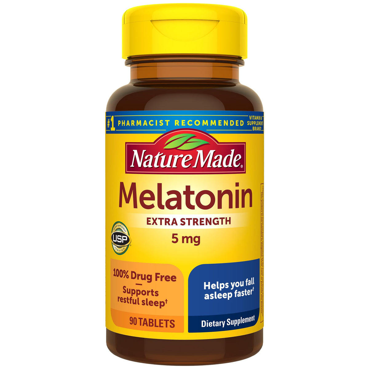Nature Made Mélatonine 5 mg – bouteille de 90 comprimés pour sommeil occasionnel.
