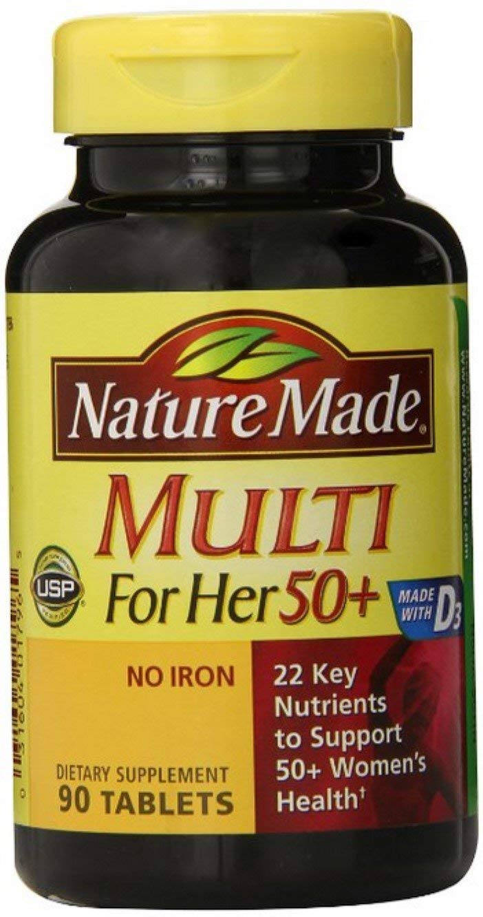 Nature Made Multi pour elle 50+ — bouteille de vitamines sans fer pour soutien nutritionnel quotidien