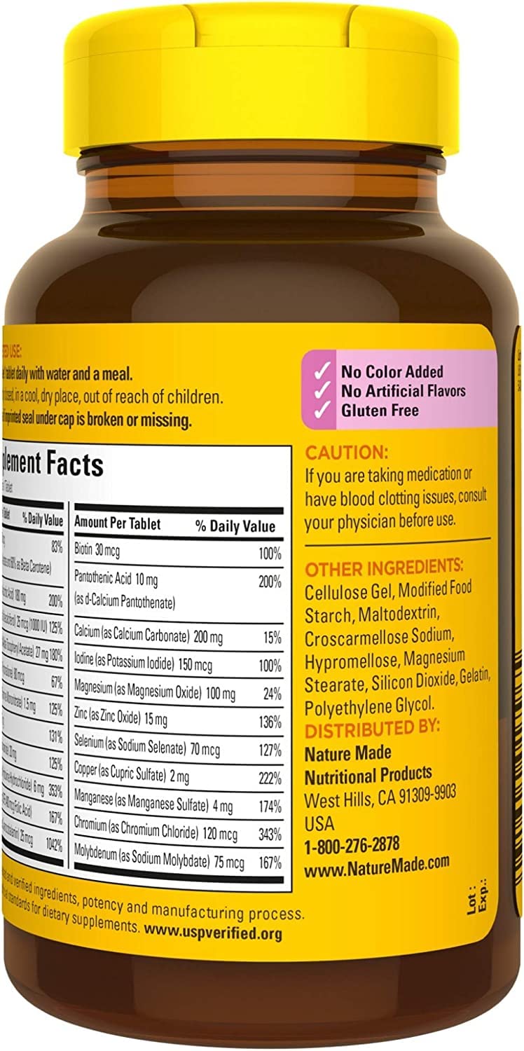 Nature Made Multi pour Elle 50+ – Prise quotidienne simple avec repas.