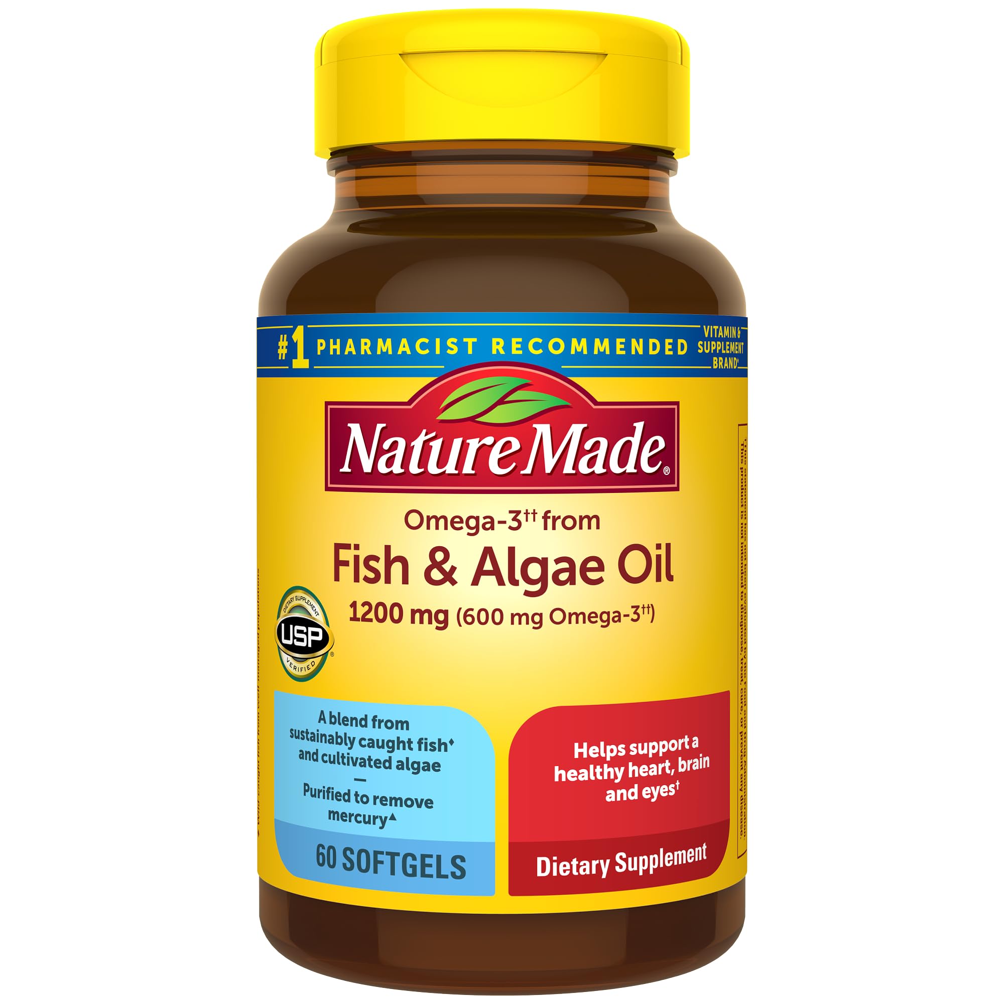 Nature Made Omega-3 - bouteille poisson-algue, soutien potentiel pour le cœur