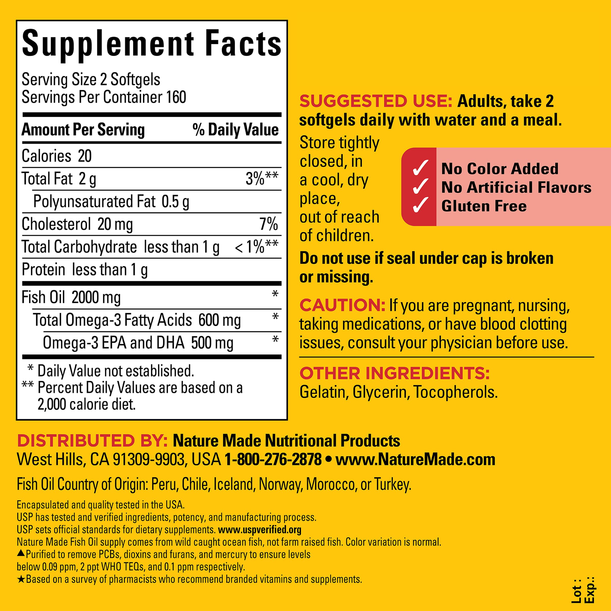 Gélules Nature Made Omega-3 1000 mg, EPA/DHA, pour cœur sain.