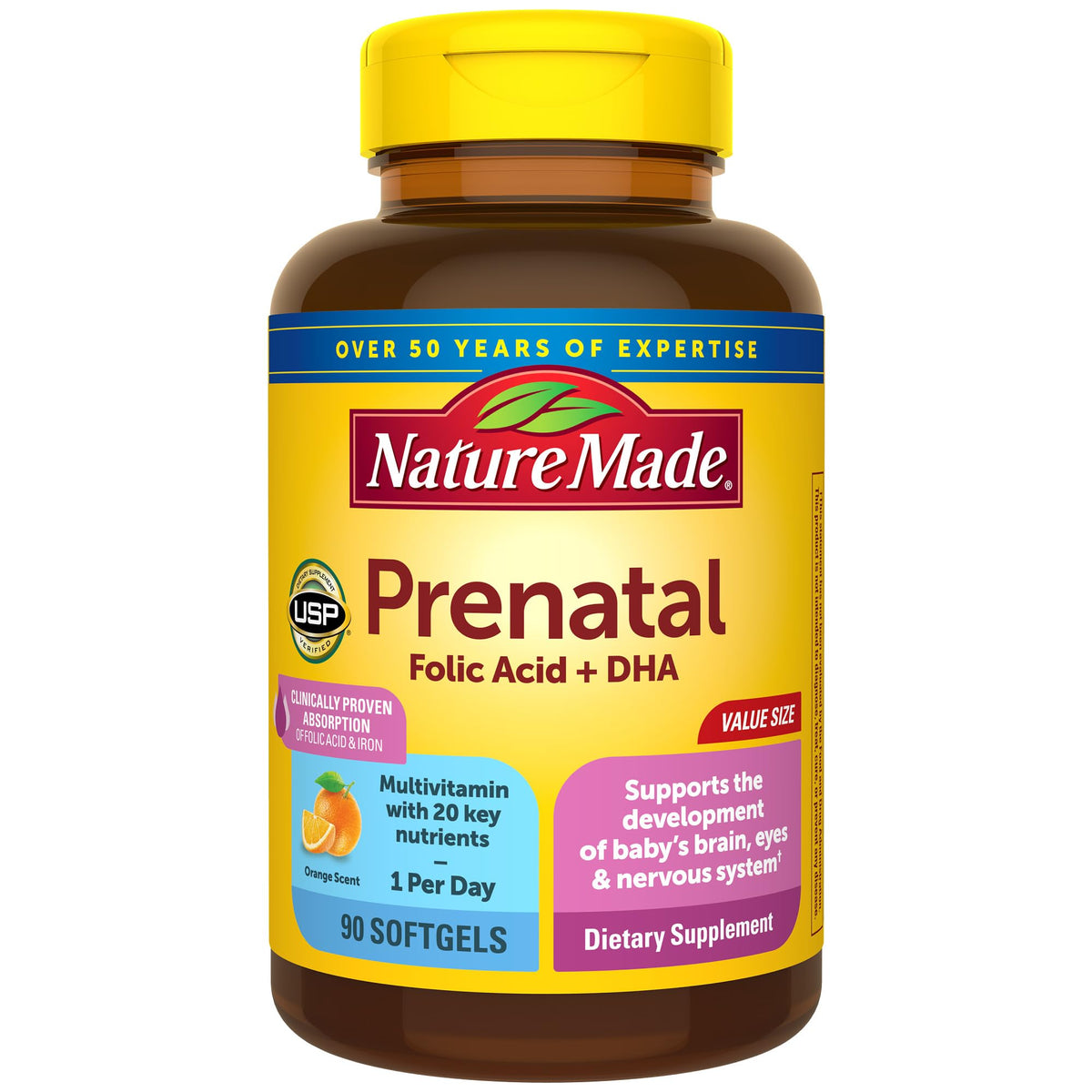 Nature Made Prenatal: bouteille-softgels DHA et acide folique pour le développement