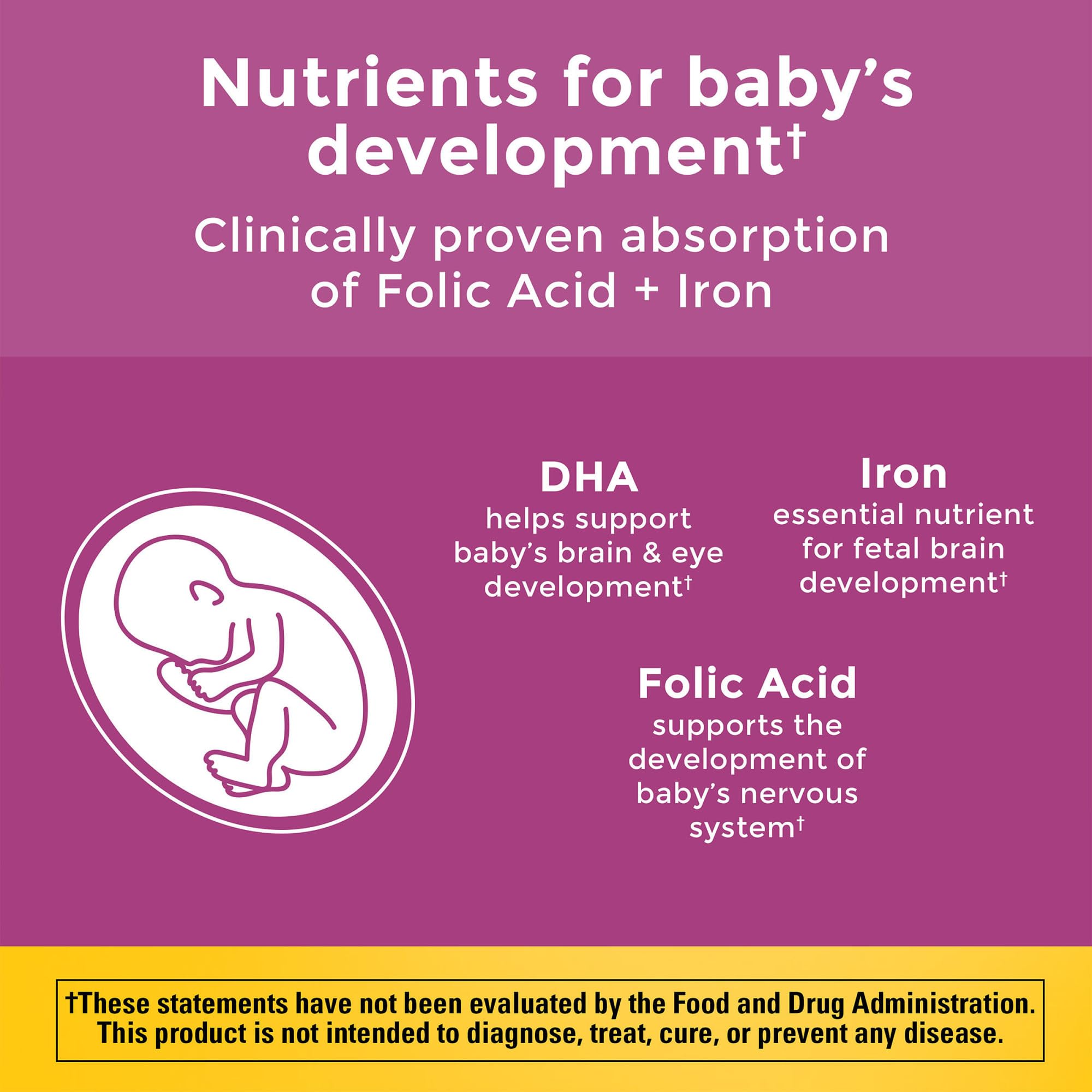 Étiquette Nature Made Prenatal détaillant nutriments sans colorants artificiels