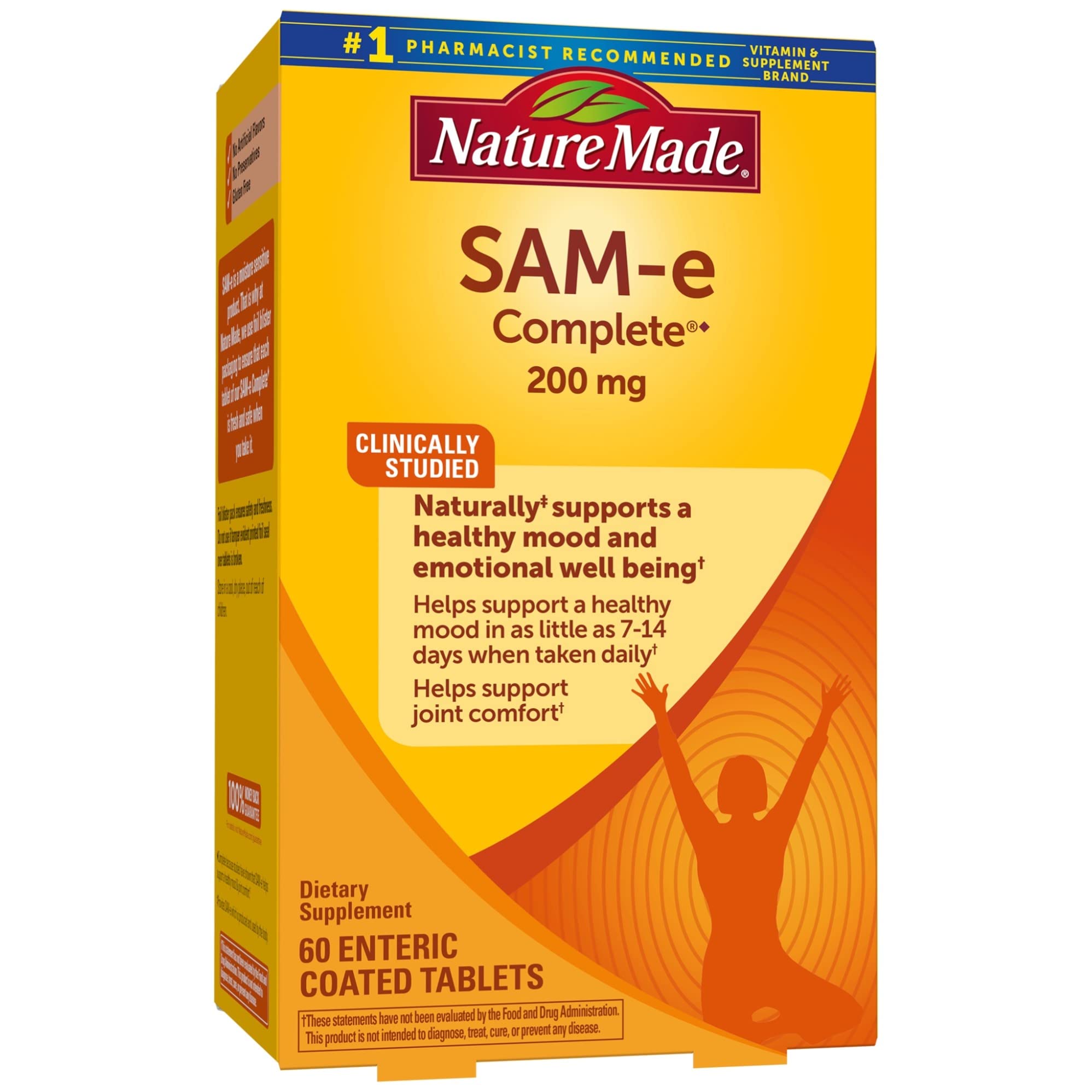 Nature Made SAM-e 200 mg : bouteille-tablettes prête au quotidien, soutien potentiel de l'humeur.