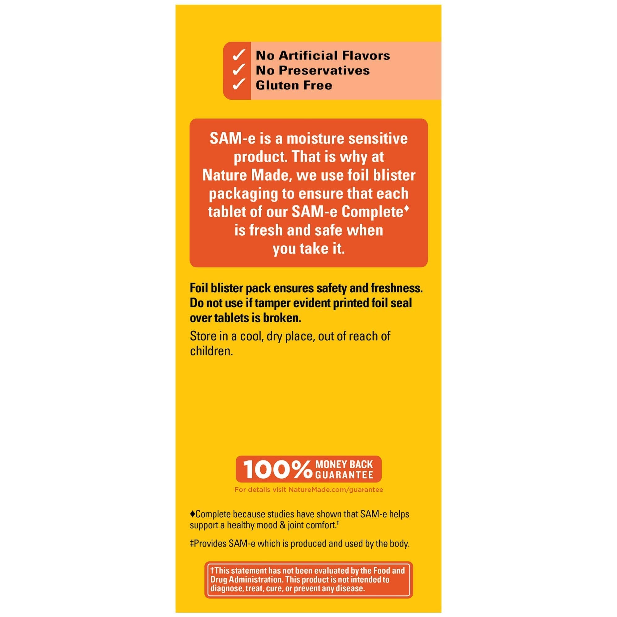 Nature Made SAM-e 200 mg : pris le matin ou le soir selon votre routine.