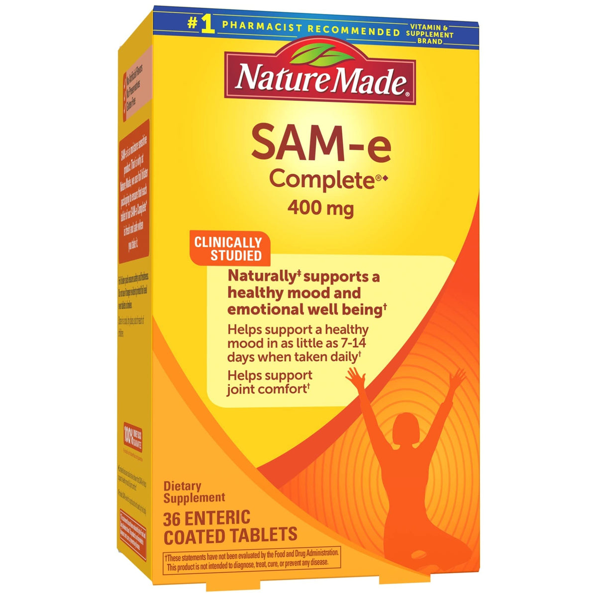 Nature Made SAM-e Complete 400 mg, emballage visible, soutien potentiel à l'humeur