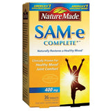 Nature Made Sam-e Complete sur bouteille, symbole d'équilibre émotionnel potentiel et confort articulatoire.