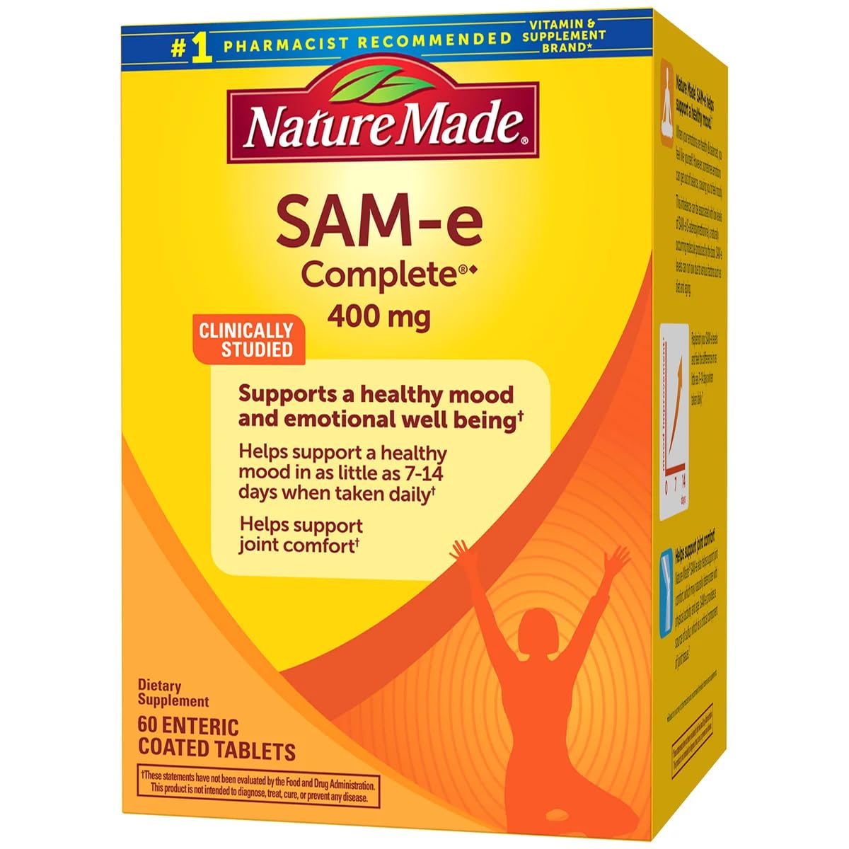 Nature Made SAM-e Complete: étiquette lisible et emballage clair.
