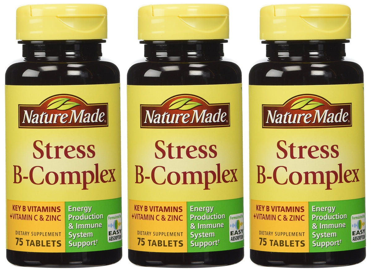 Nature Made Stress B Complex en bouteille, soutien immunitaire et énergie quotidienne.