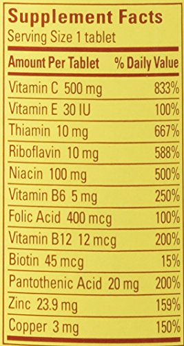 Étiquettes du produit Nature Made Stress B Complex indiquant le contrôle du stress et les vitamines B.