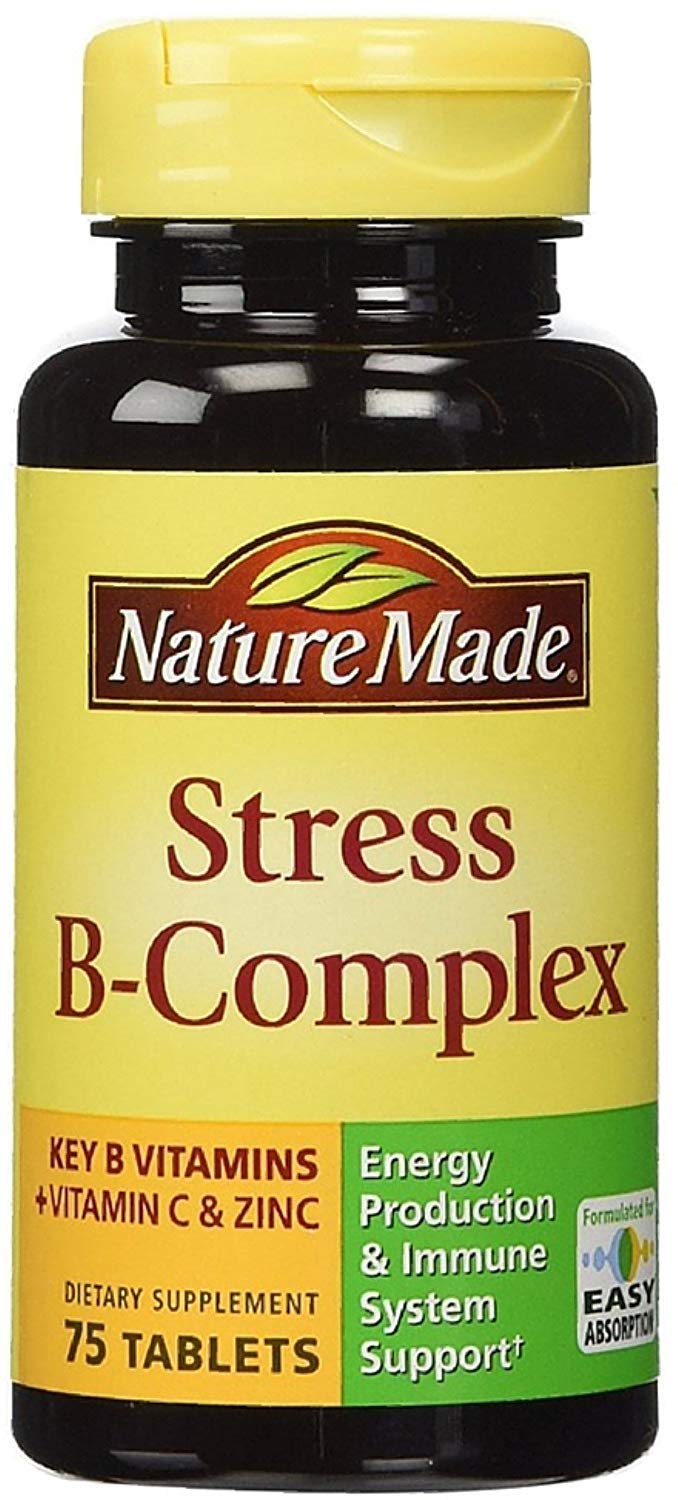 Nature Made Stress B-Complex: tablettes avec vitamine C et zinc pour soutenir l'énergie quotidienne.