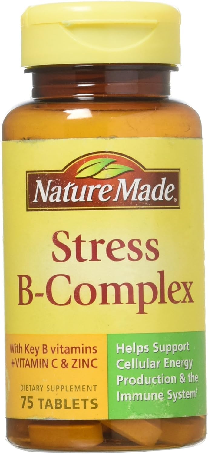 Nature Made Stress B Complex avec Zinc, bouteille visible, soutien potentiel du système immunitaire.