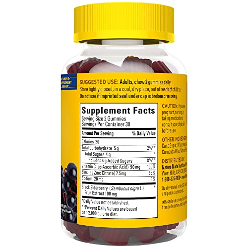 Nature Made Sureau Noir Gummies: étiquette claire et flacon pratique.