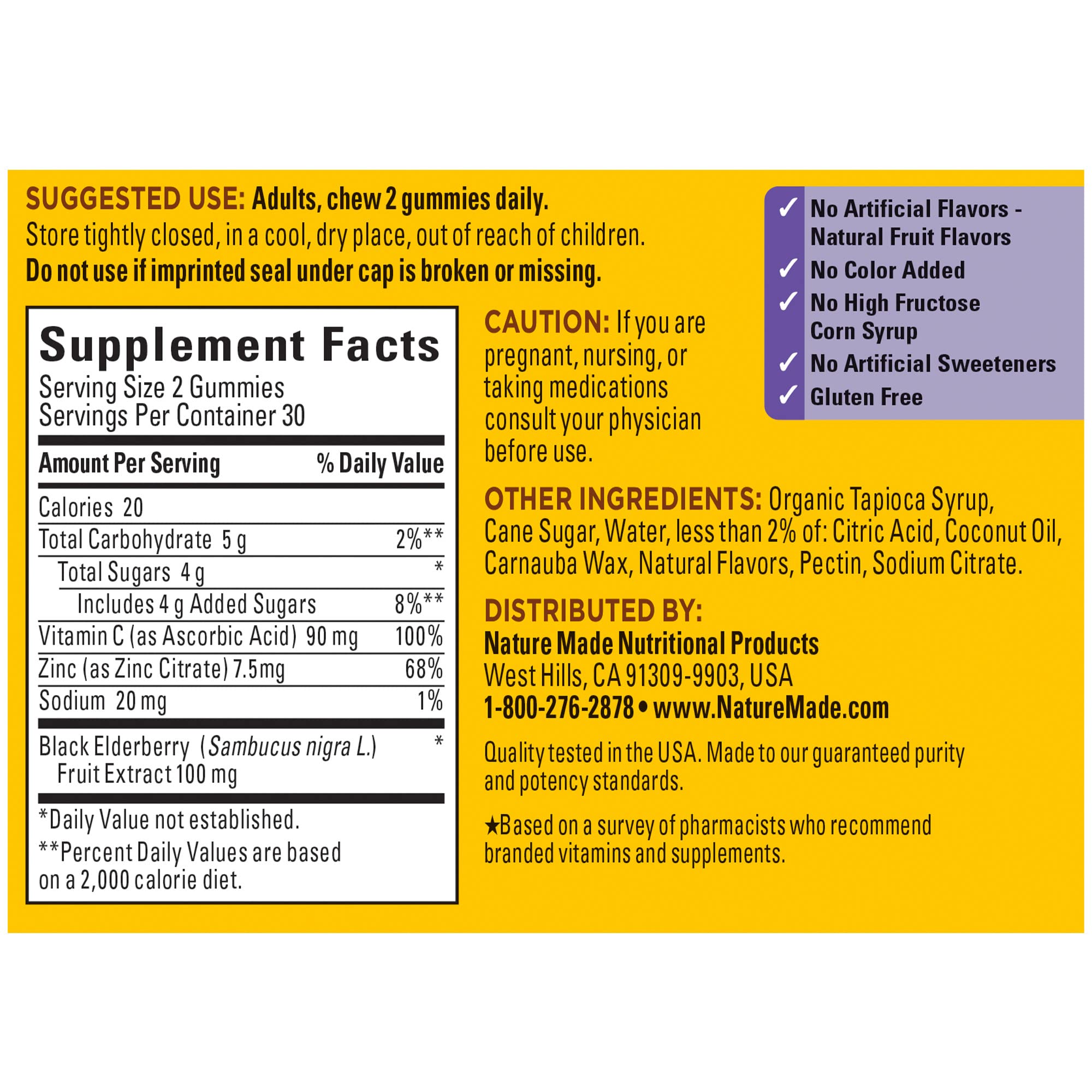 Nature Made Sureau Noir Gummies: saveur framboise et vitamine C pour un rituel quotidien.