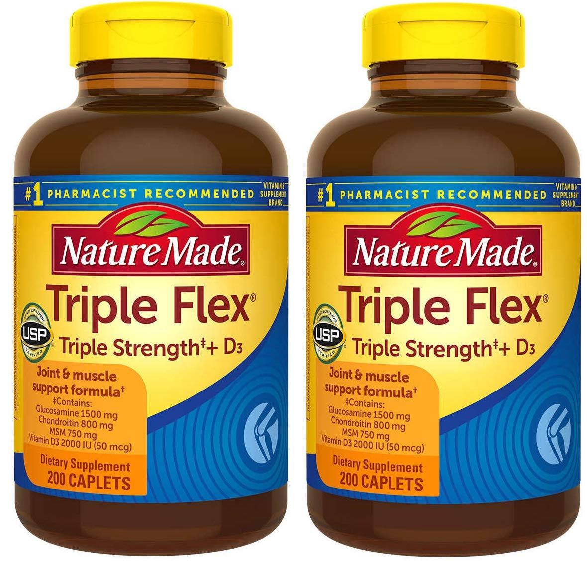 Nature Made TripleFlex, flacon de caplets glucosamine-hydrochlorure et chondroïtine pour la mobilité.