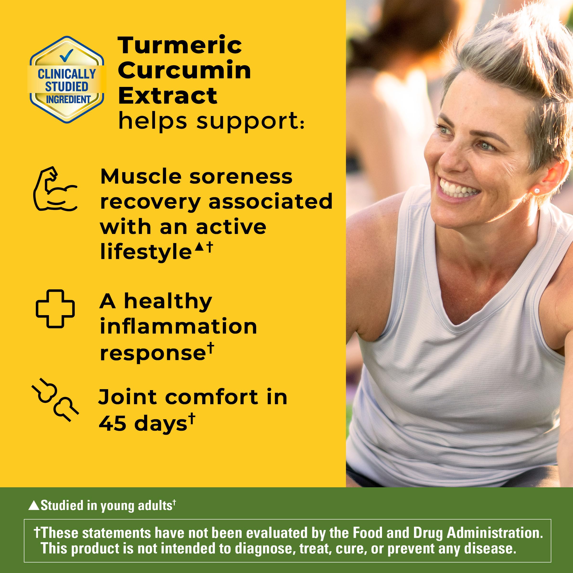 Gélule Nature Made Turmeric Curcumin haute absorption, vérifiée USP pour la qualité.