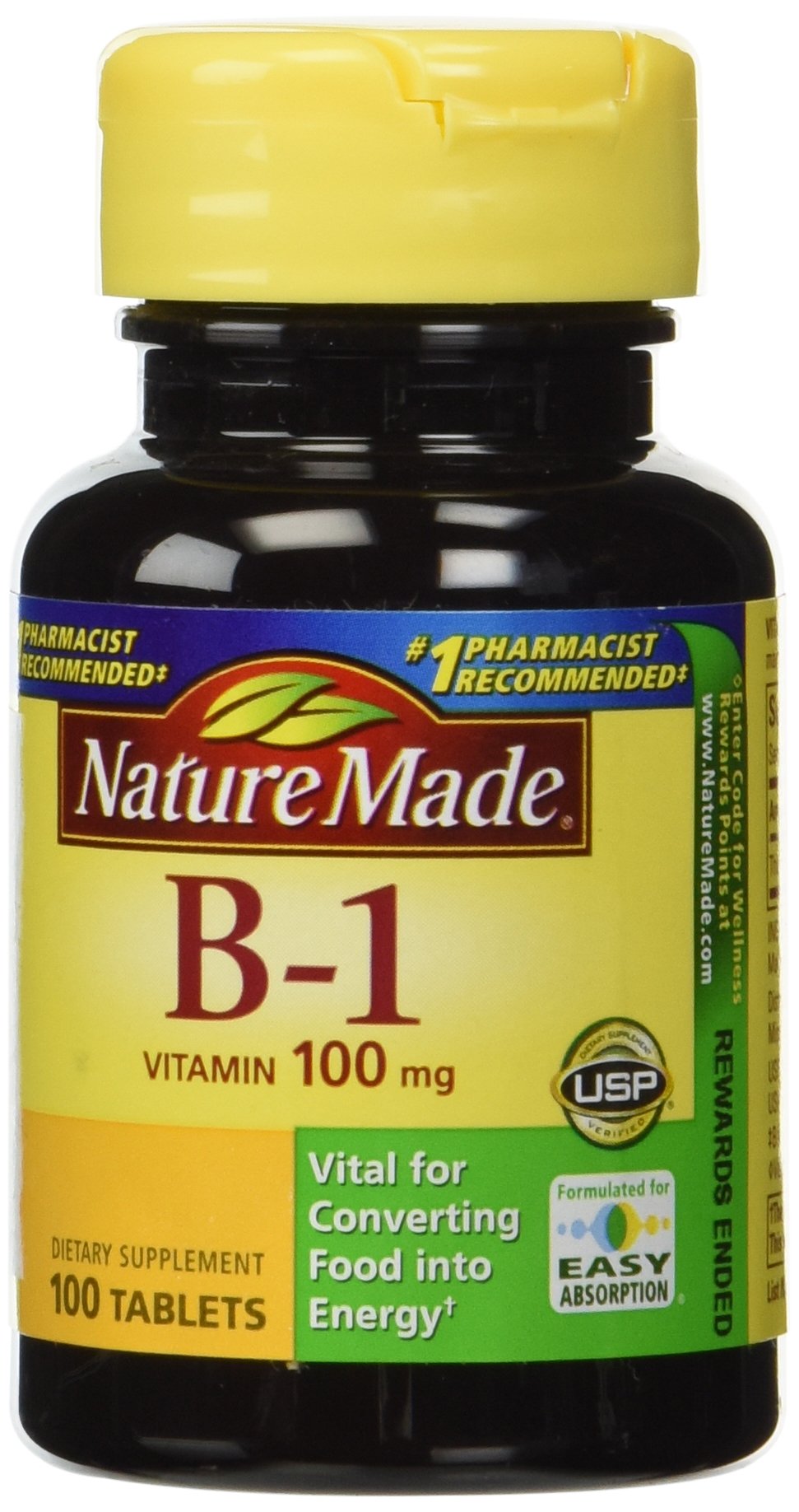Nature Made Vitamine B1 100 mg – bouteille de compléments, soutien potentiel au système nerveux.